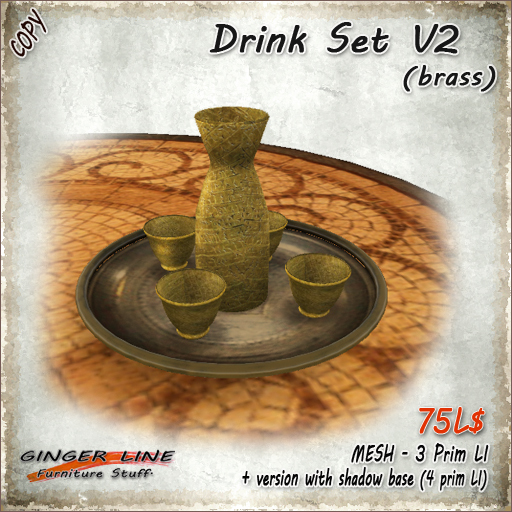 [Ginger Line] Drink Set V2: bottle, cups, plate/tray in brass. 