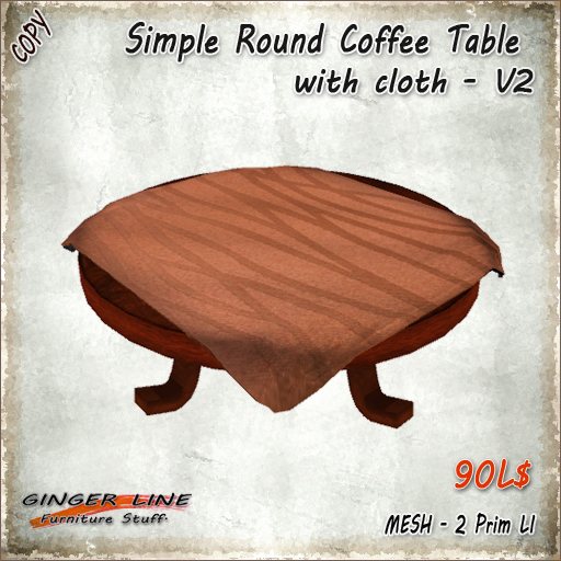 [Ginger Line] Simple Round Coffee Table with cloth - V2 (Copy): mesh wood table with beige tablecloth
