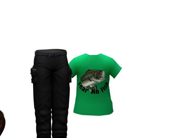 V TEE FEAR NO FISH GREEN  SHIRT ONLY