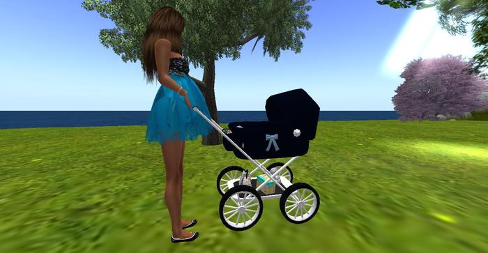 Pram With Animation - Newborn Single - Boyl with Blue Bow