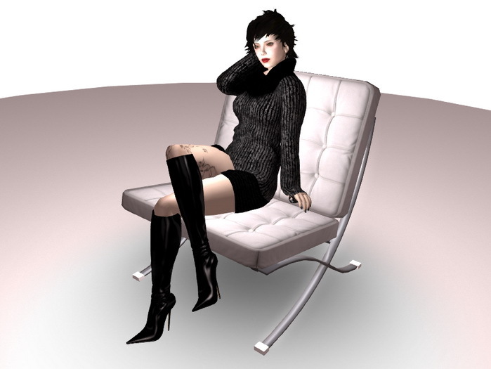 Barcelona Chair in White with Sit Anims and Rubber Feet