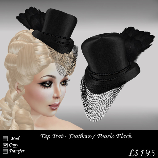 Dress Hat Black Feathers Pearls -50%