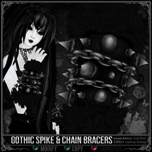 [Mesh] =^.^= Curious Kitties Gothic Fuzz - Gothic Spike & Chain Bracers