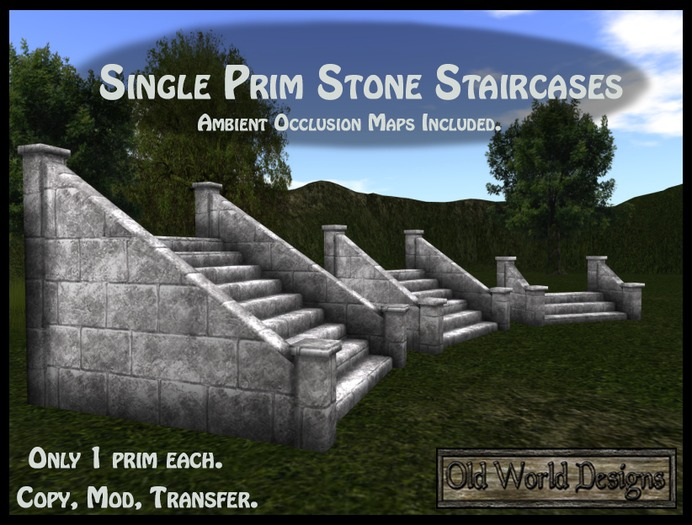 Old World Designs Single prim stone staircases  Full perm stairs for builders. Only 1 prim each