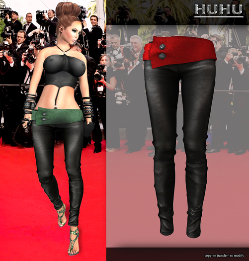 +HUHU+ Leather pant with belt red