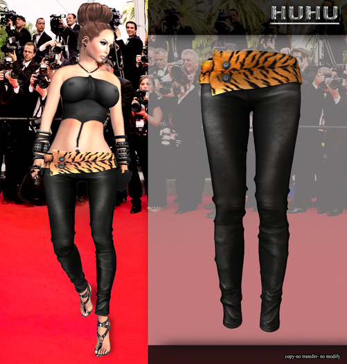 +HUHU+ Leather pant with belt tiger