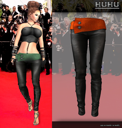 +HUHU+ Leather pant with belt orange
