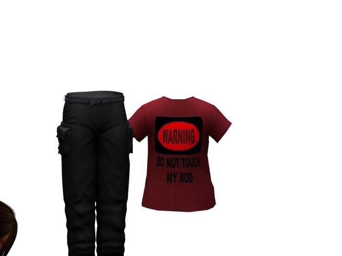 V TEE DO NOT TOUCH MY ROD RED  SHIRT ONLY