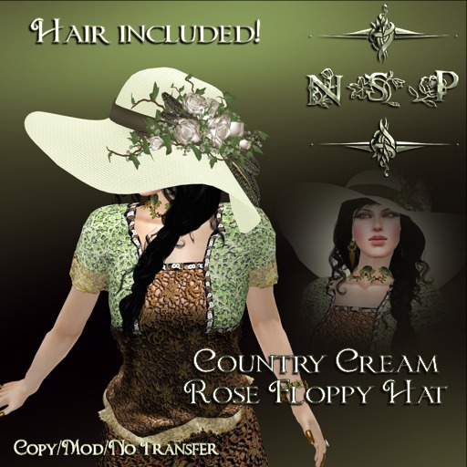 NSP Country Cream Rose Floppy Hat (Black) boxed