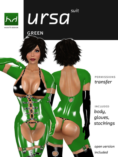 Ursa Suit - Green & Black Thigh-Length Suit with Bra & Panties - Hugo's Design