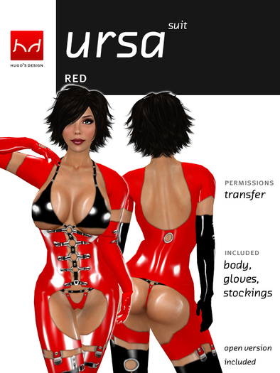 Ursa Suit - Red & Black Thigh-Length Suit with Bra & Panties - Hugo's Design