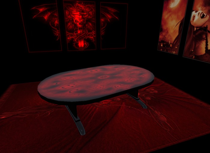 black table pentacle red