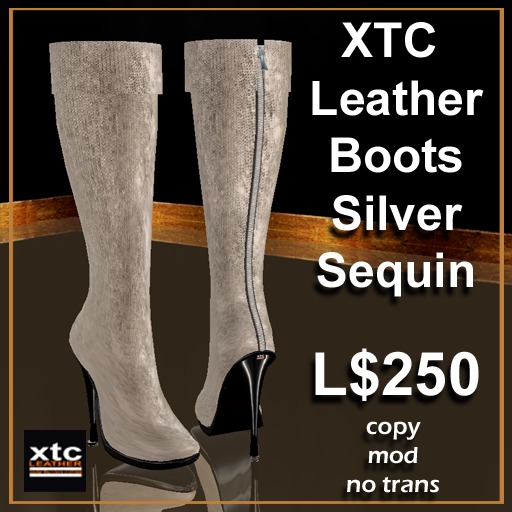 XTC Leather Boots -Silver Sequin
