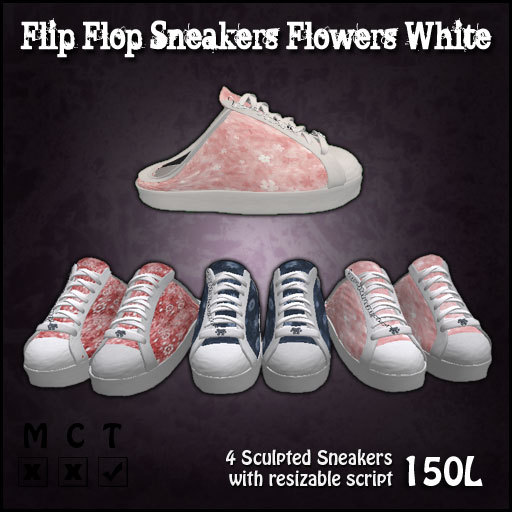 [Sassy Kitty Designs] Flip Flop Sneakers Flowers White