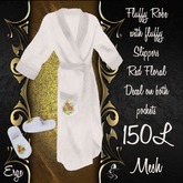 ON SALE NOW !! Mesh Bathrobe with slippers with floral decal - White