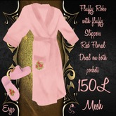 ON SALE NOW !! Mesh Bathrobe with slippers with floral decal- Pink