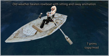 Weather beaten rowboat with sitting and swaying animation