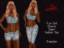 Denim Capri and Shorts Set Blue