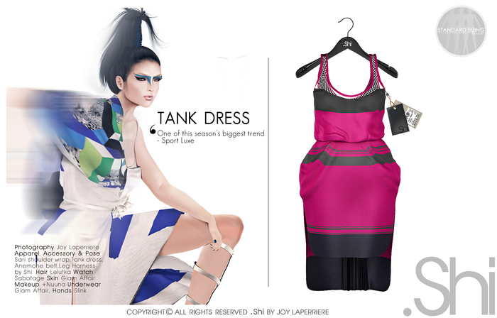 .Shi : Tank Dress {Pink & Charcoal} [Rigged Mesh]