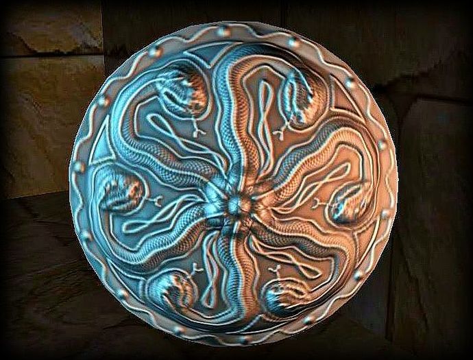 L.ex~Silver Serpent carved shield