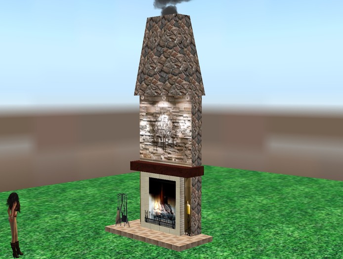 Wall Stone Fireplace REAL FIRE (FULL PERM )