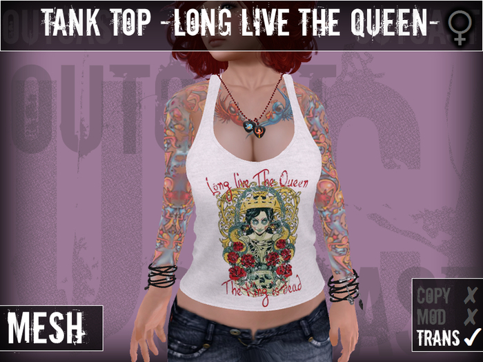 **OC** MESH TankTop LongLiveTheQueen -White-