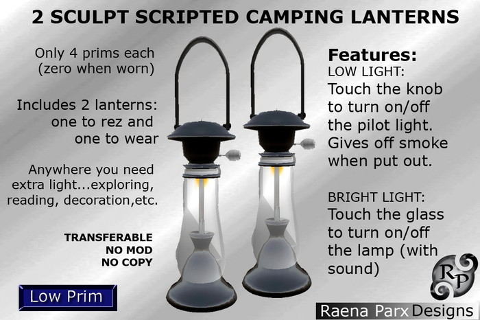 2 SCULPT CAMPING LANTERNS WITH LIGHT & SOUND - *RPD*