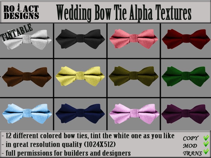 Ro!Act Designs 12 Wedding Bow Tie Alpha Textures