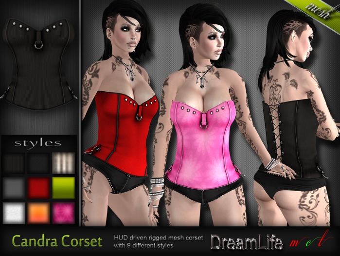 Candra Corset * Rigged Mesh (HUD Driven) * 9 Styles *DreamLife*