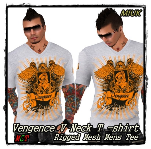 MIUK --Vengence  Mesh_Men's Slim V-neck T-shirt