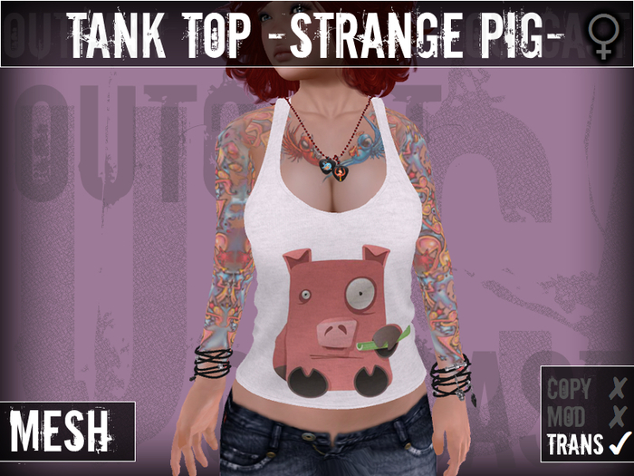 **OC** MESH TankTop StrangePig -White-