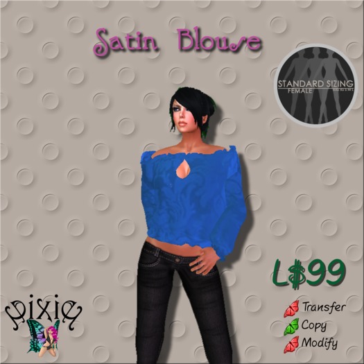 *Pixie* Indigo Satin Blusa