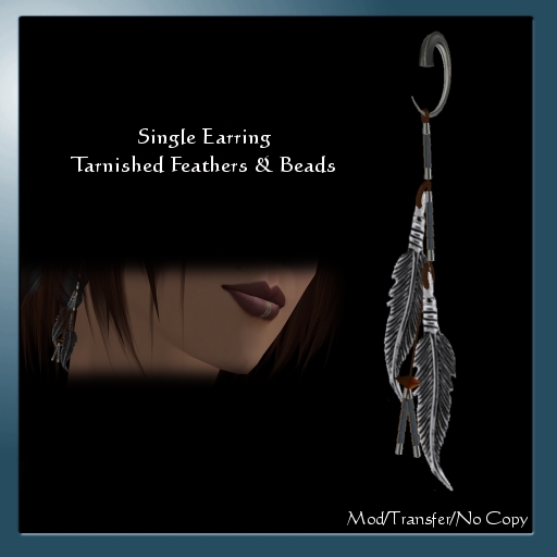 Single Earring - Tarnished Feathers & Beads
