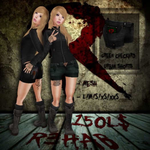 [R] Green Checkard Urban Shorts *MESH*