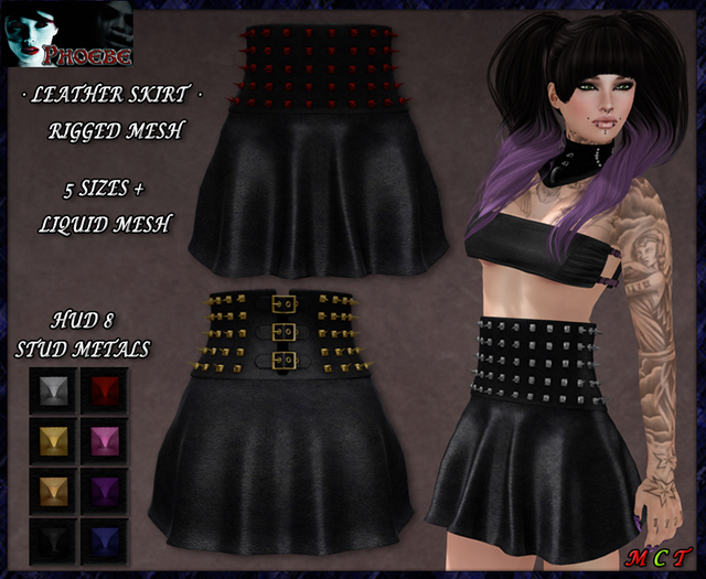 *P* MESH Studded Leather Skirt ~8 Metals HUD~
