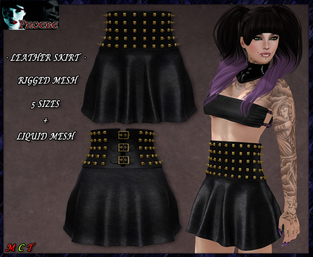 Second Life Marketplace *P* MESH Studded Leather Skirt Gold