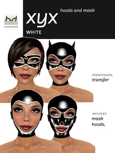 Hoods & Masquerade Mask Collection - Black Latex Hoods & Mask with White Trim (Viewer 2.0 Only) - Hugo's Design