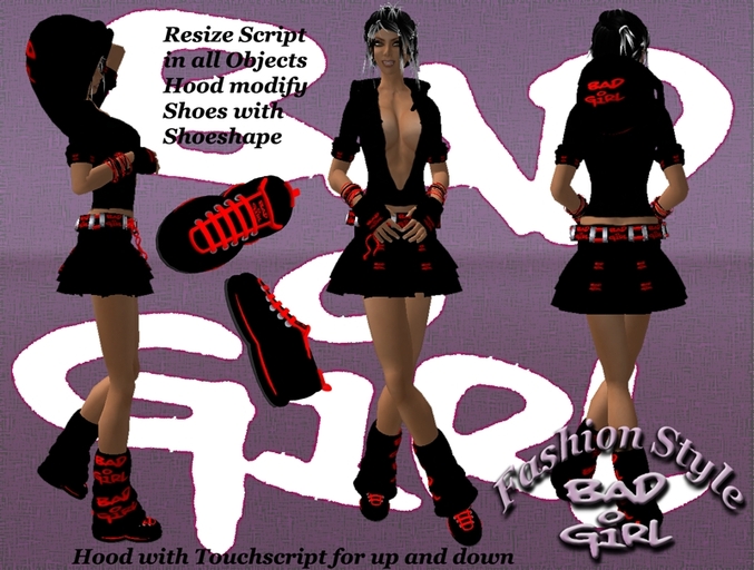 Bad Girl Fashion Style Rockless schwarz rot Complete Outfit with resize script