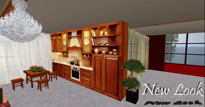 Princess Modern Mahogany Maple Kitchen - 1 Prim - Resizer & FullBright On/Off