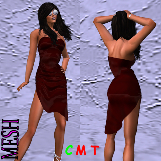 Burgundy Shimmer mesh Strapless Asymmetric Dress