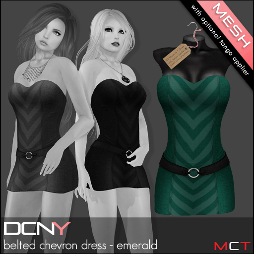 DCNY MESH Belted Chevron Dress in Emerald