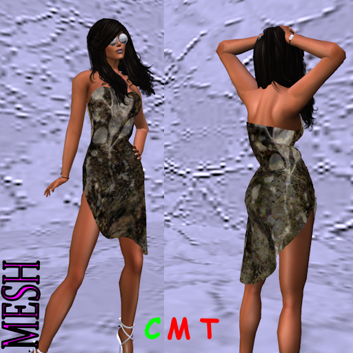 Brown Flower mesh Strapless Asymmetric Dress