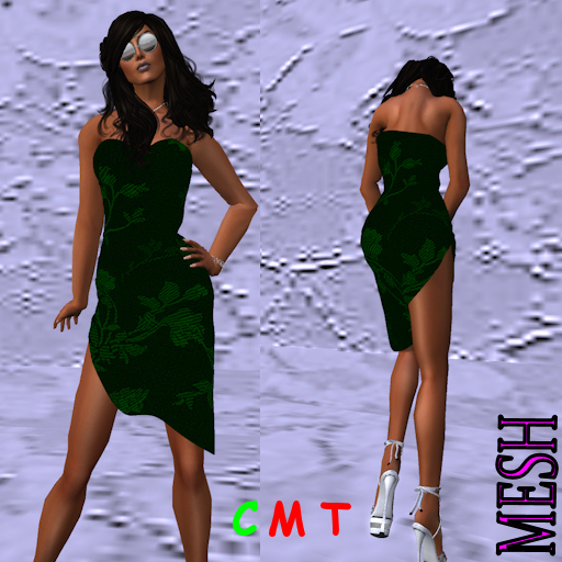 Dark Green Floral mesh Strapless Asymmetric Dress 