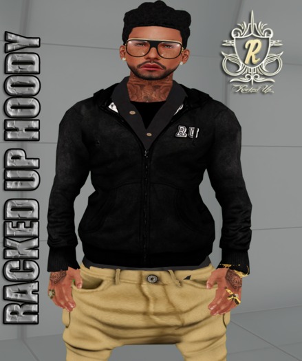 <Racked Up> Plain Black RU Hoodie