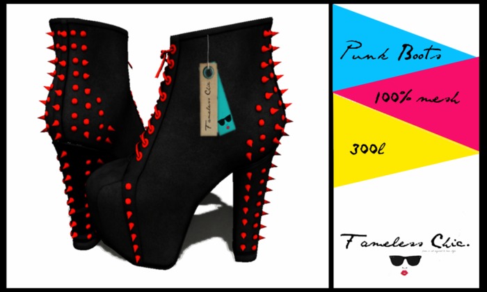 ..::<Fameless Chic> Punk Boots [red]::..