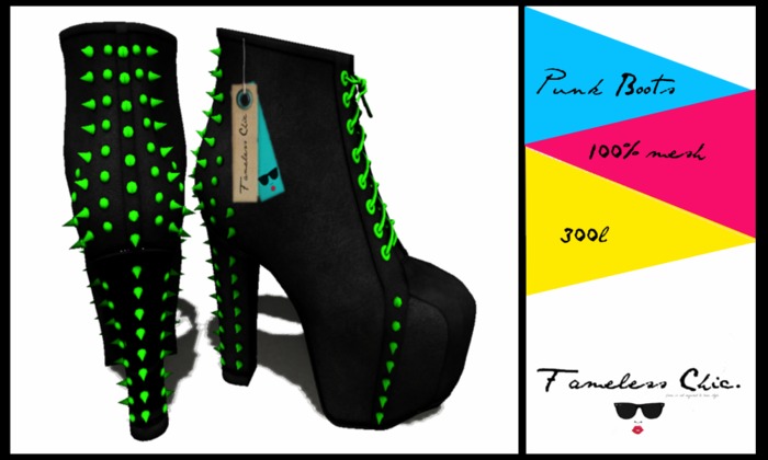 ..::<Fameless Chic> Punk Boots [green]::..