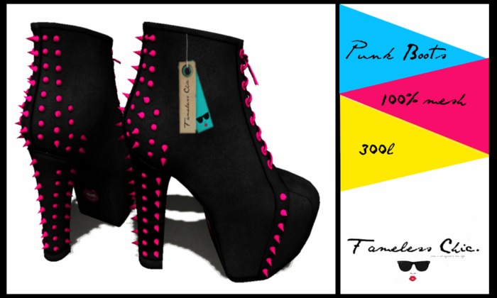 ..::<Fameless Chic> Punk Boots [hotpink]::..
