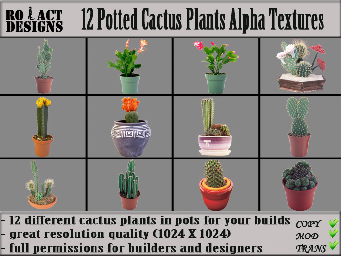 Ro!Act Designs 12 Potted Cactus Plants Alpha Textures