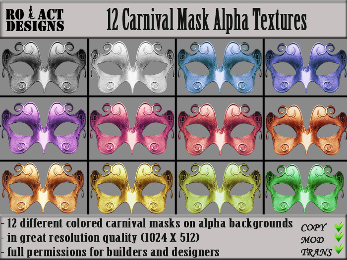 Ro!Act Designs 12 Carnival Mask Alpha Textures