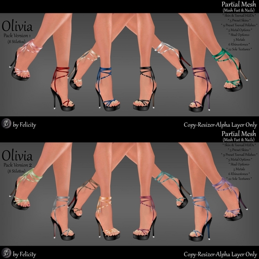 *Felicity* Olivia Stilettos -  16 Mega Pack High Heels Shoes (Color Change Sole Partial Mesh Shoe) Trim & Stud Options